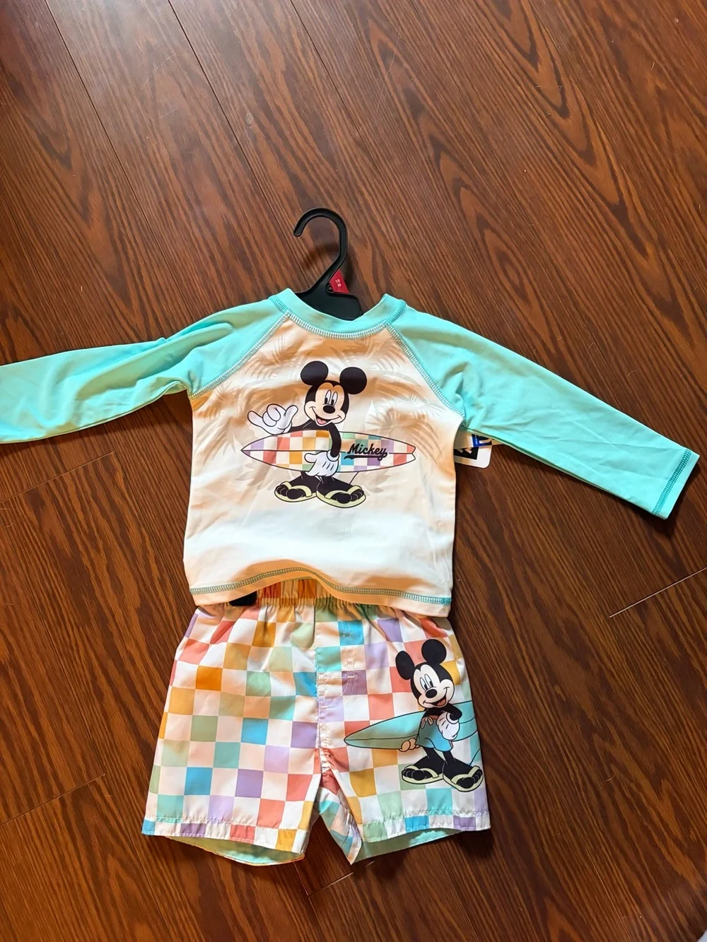 Boys Disney Mikey mouse surfing toddler Swim trunk and Rashguard Set